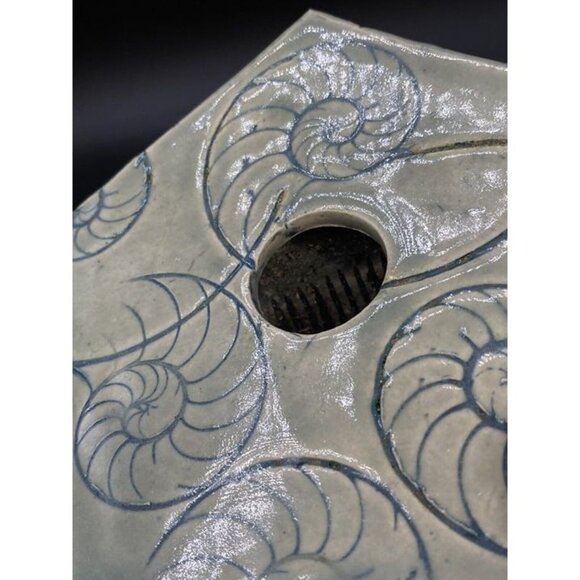 Studio Pottery Ikebana Flower Frog Vase Nautilus Sea Shell Nautical - Picture 3 of 10